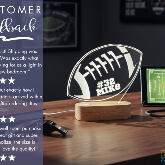 American Football Custom Name Light | Personalized LED Sign | Boy or Dad Gift - Picture 7 of 8